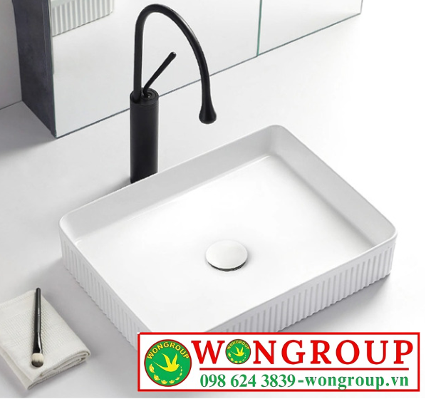 Chậu Lavabo Đặt Bàn Hình Chữ Nhật Màu Trắng Cao Cấp WonGroup NV-392