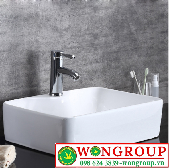 Chậu lavabo đặt bàn vuông sứ trắng WonGroup NV-403