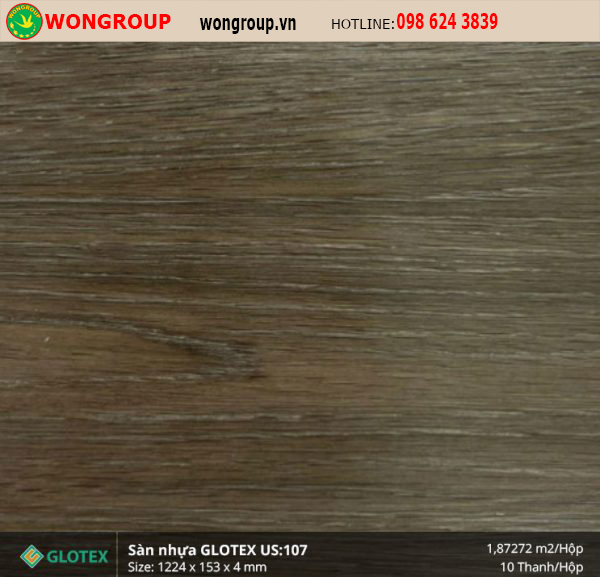 Sàn Nhựa Glotex US:107 4mm hèm khóa đế cao su